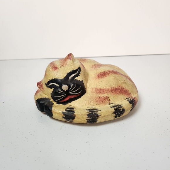 Vintage Other - Vintage Wooden Sleeping Cat Lady Home Decor Boho Bohemian Eclectic Cats Lion